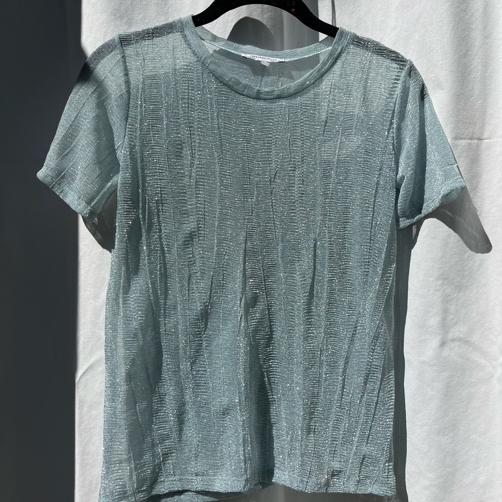 Semi-sheer Sparkly Blue Vintage Zara Top - Trafaluc Collection